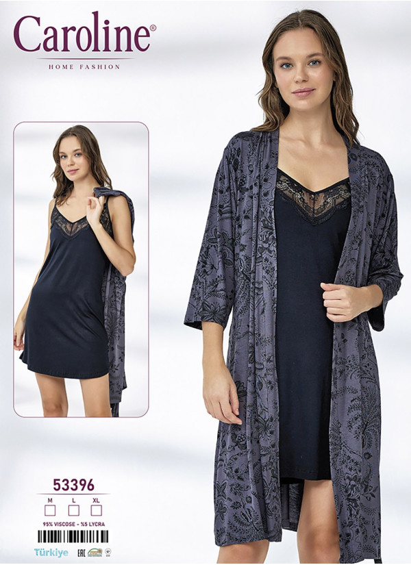 Caroline 53396 Оптом Турция Фабрика Халат + Сорочка 2-КА (M+L+XL) Caroline Купить Оптом с Турции