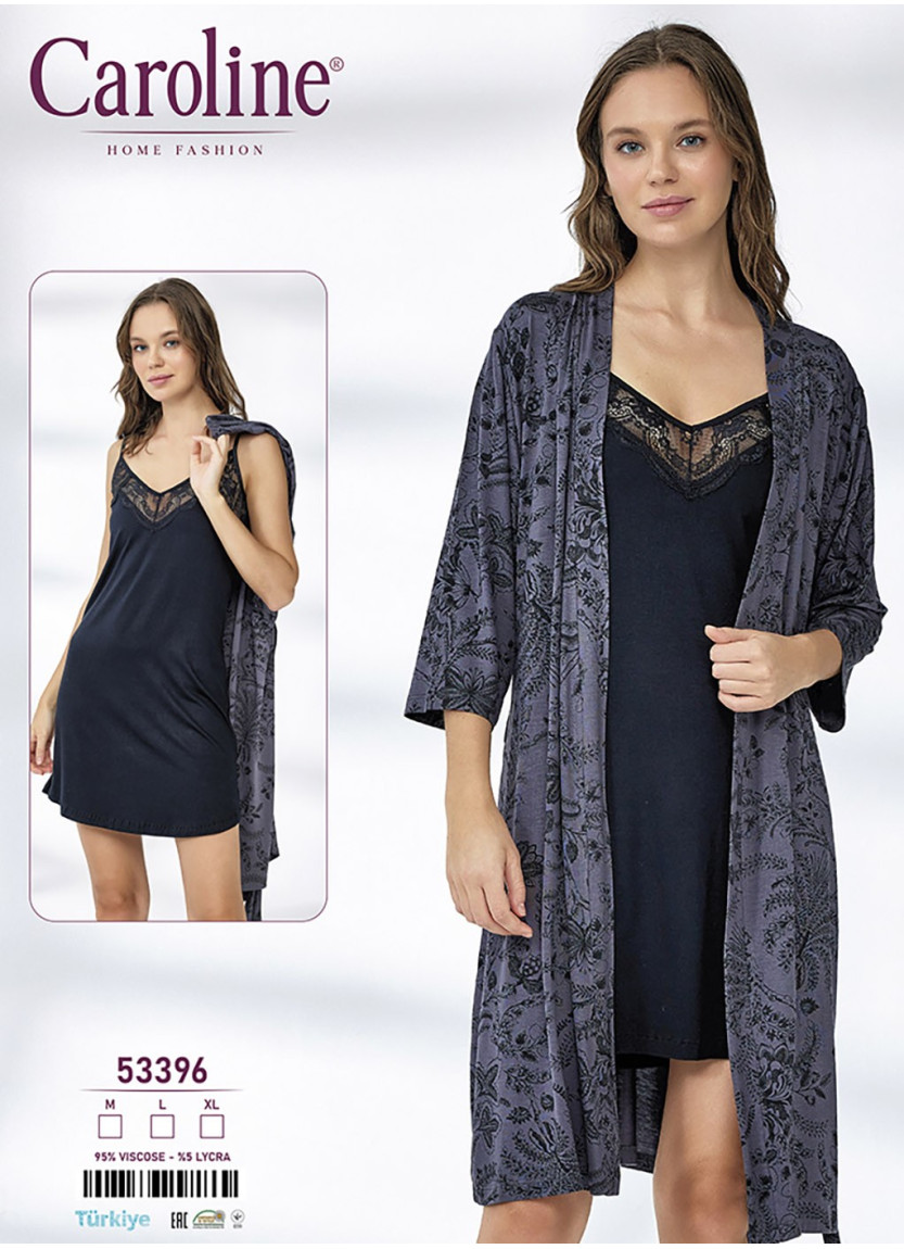 Caroline 53396 Оптом Турция Фабрика Халат + Сорочка 2-КА (M+L+XL) Caroline Купить Оптом с Турции