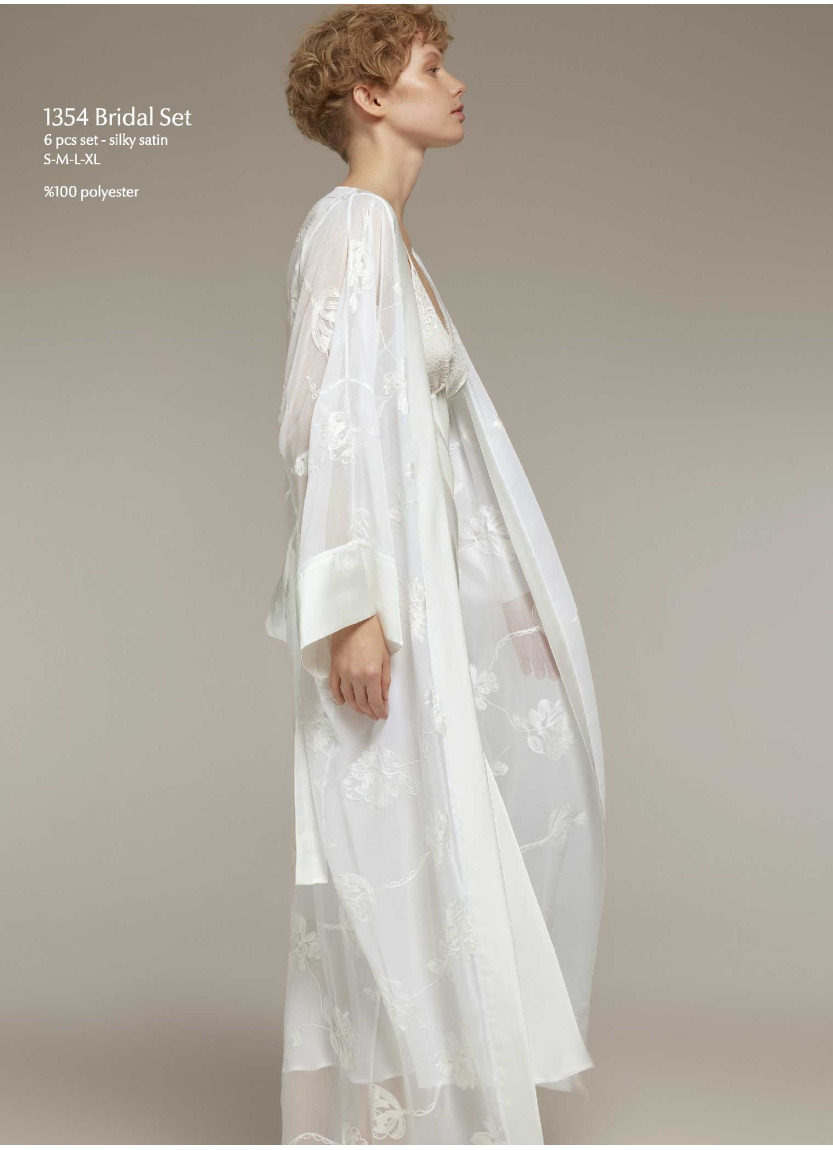 Bonjour Madame 1354 Ekru Peignoir Set (S+M+L+XL) — Turkish factory wholesale