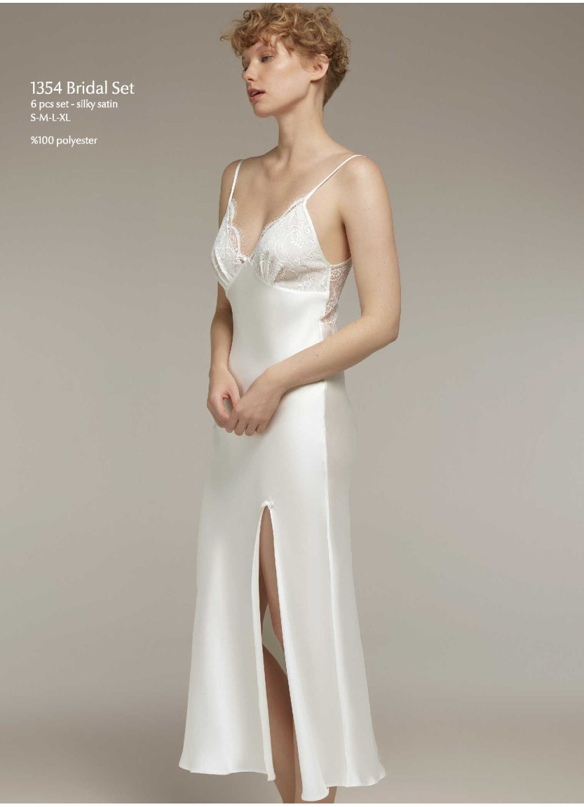 Bonjour Madame 1354 Ekru Peignoir Set (S+M+L+XL) — Turkey wholesale collection