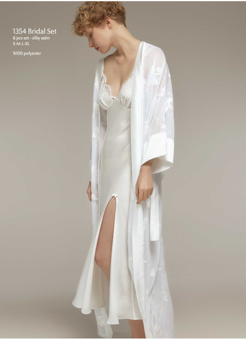 Bonjour Madame 1354 Ekru Peignoir Set (S+M+L+XL) — Turkish factory wholesale