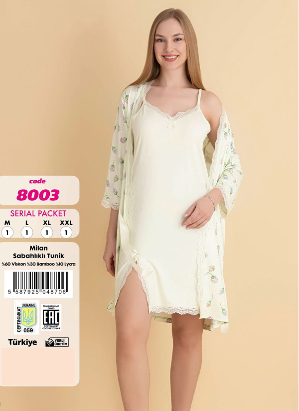 Violet 8003 Viscose 2-Piece Robe & Nightdress Set (M+L+XL+2XL) — Turkish textile wholesale