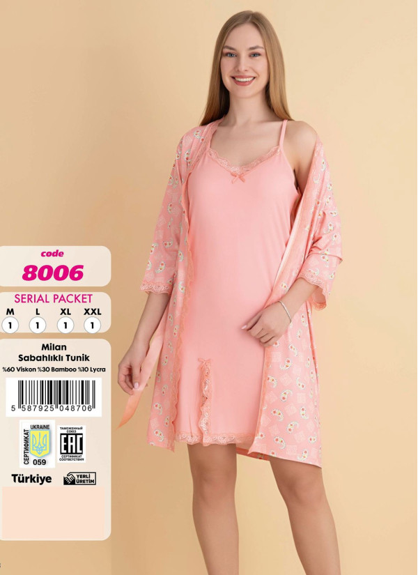 Violet 8006 Viscose 2-Piece Robe & Nightdress Set (M+L+XL+2XL) — Turkey wholesale collection