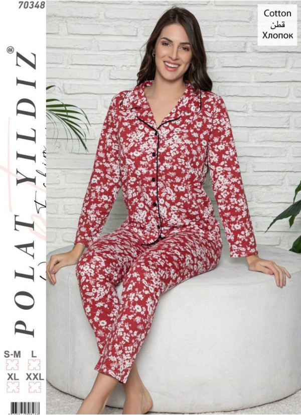 POLAT 70348 Оптом Турция Фабрика Женский Комплект с Брюками Хлопок (SM+L+XL+XXL) POLAT YILDIZ Купить Оптом с Турции