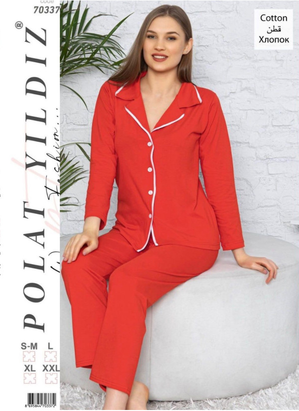 POLAT 70337 Оптом Турция Фабрика Женский Комплект с Брюками Хлопок (SM+L+XL+XXL) POLAT YILDIZ Купить Оптом с Турции