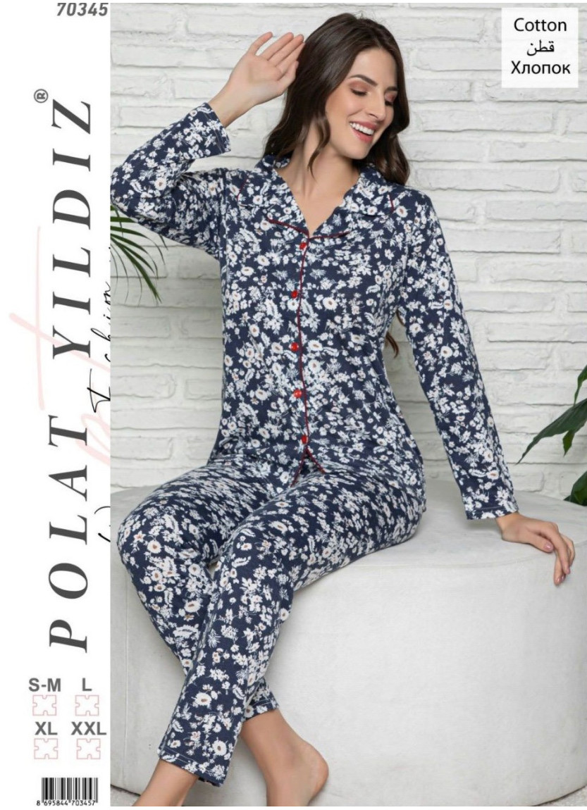 POLAT 70345 Оптом Турция Фабрика Женский Комплект с Брюками Хлопок (SM+L+XL+XXL) POLAT YILDIZ Купить Оптом с Турции