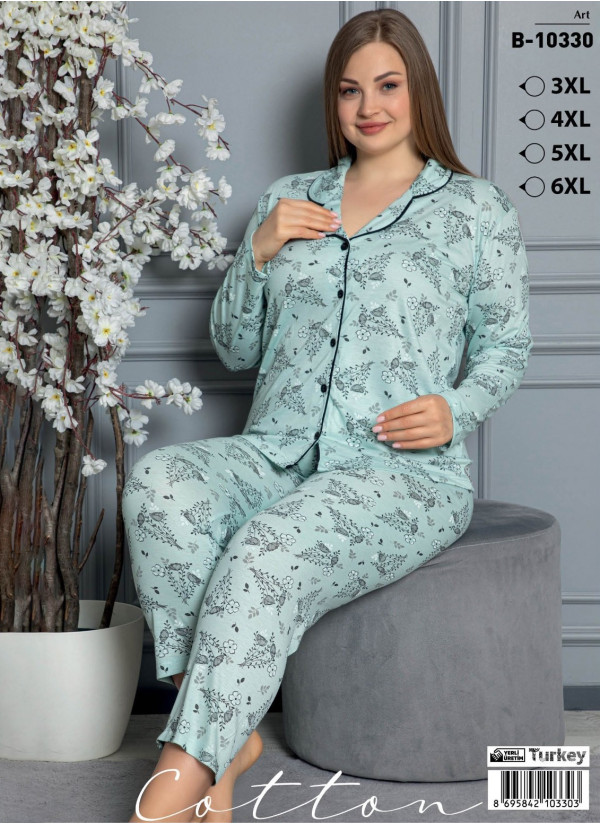LEMARIES COTTON B-10330 Cotton Women's Pajama Set (3XL+4XL+5XL+6XL) — wholesale from Turkey