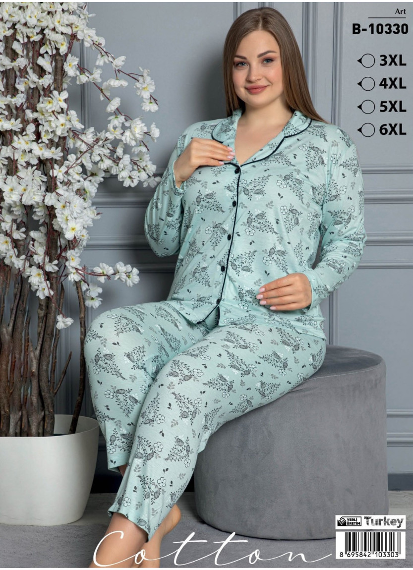 LEMARIES COTTON B-10330 Cotton Women's Pajama Set (3XL+4XL+5XL+6XL) — wholesale from Turkey