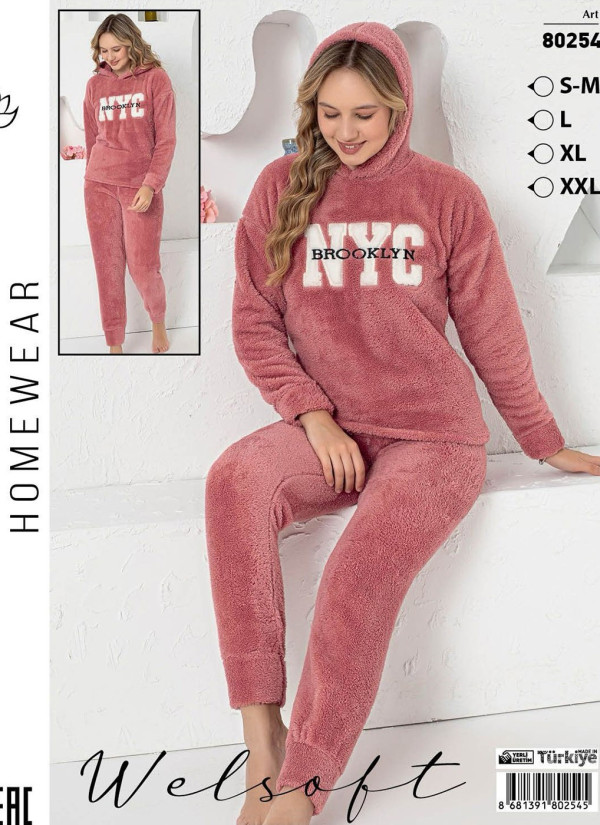 Пижама Женская с Капюшоном Велсофт (S/M+L+XL+XXL) Wellsoft POLAT WLS 80254 — фабричная коллекция оптом