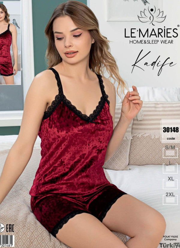 LEMARIES Kdf 30148 Velour Shorts Homewear Set (SM+L+XL+XXL) — Turkish factory wholesale