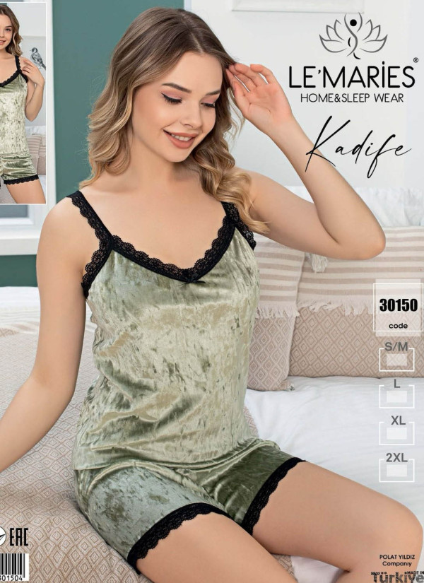 LEMARIES Kdf 30150 Velour Shorts Homewear Set (SM+L+XL+XXL) — Turkish factory wholesale