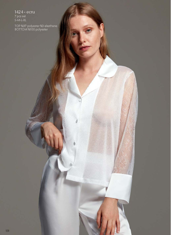 Bonjour Madame 1424 EKRU Pants Homewear Set — Istanbul wholesale supplier 2