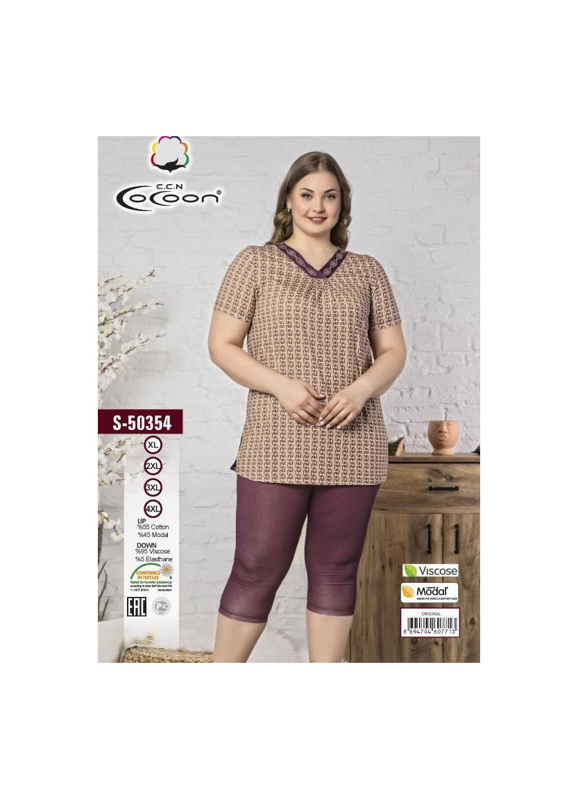 Комплект с Капри Женский (1XL+2XL+3XL+4XL) COCOON CCNS50354_ORI — купить оптом из Турции