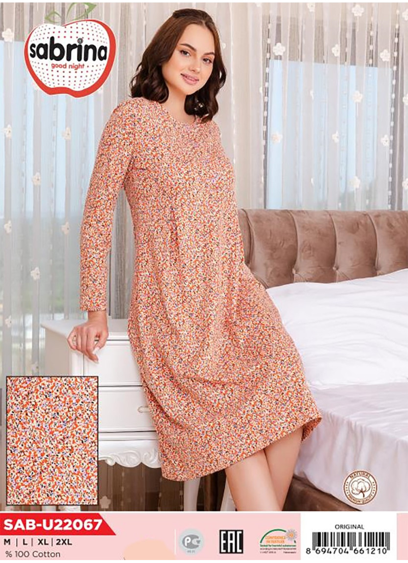 Байковая Ночная Сорочка (M+L+XL+2XL) Sabrina SAB.U22067_ORI — фабричная коллекция оптом