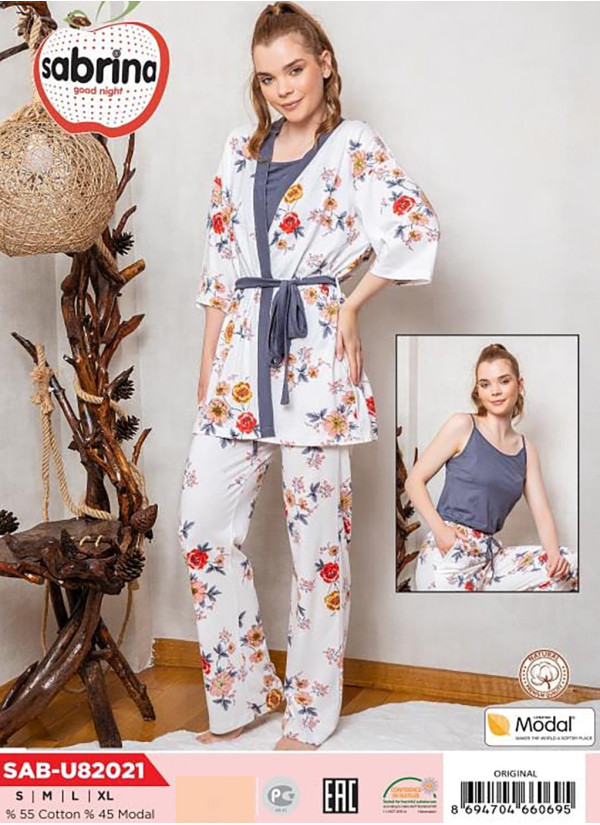 SAB.U82021_ORI Modal 3-Piece Robe Set (S+M+L+XL) — Turkish textile wholesale