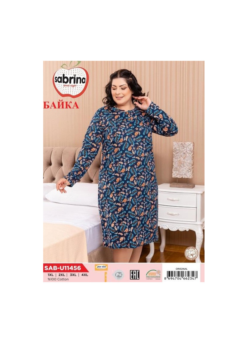 Байковая Ночная Сорочка (1XL+2XL+3XL+4XL) Sabrina SAB.U11456_ORI — купить оптом из Турции