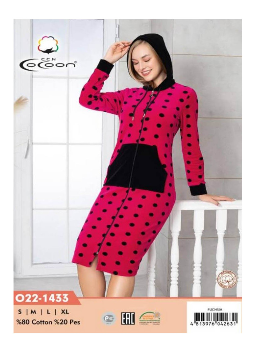 Халат Велюровый Женский на Молнии (S+M+L+XL) COCOON CCNO22-1433_FUS — купить оптом со Стамбула