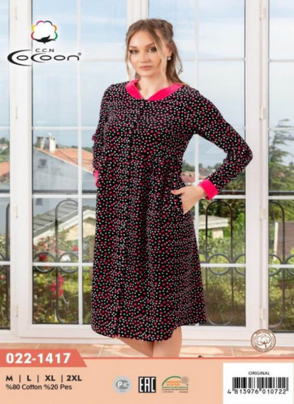 Халат Велюровый Женский на Молнии (M+L+XL+2XL) COCOON CCNO22-1417_ORI — оптом от турецкой фабрики
