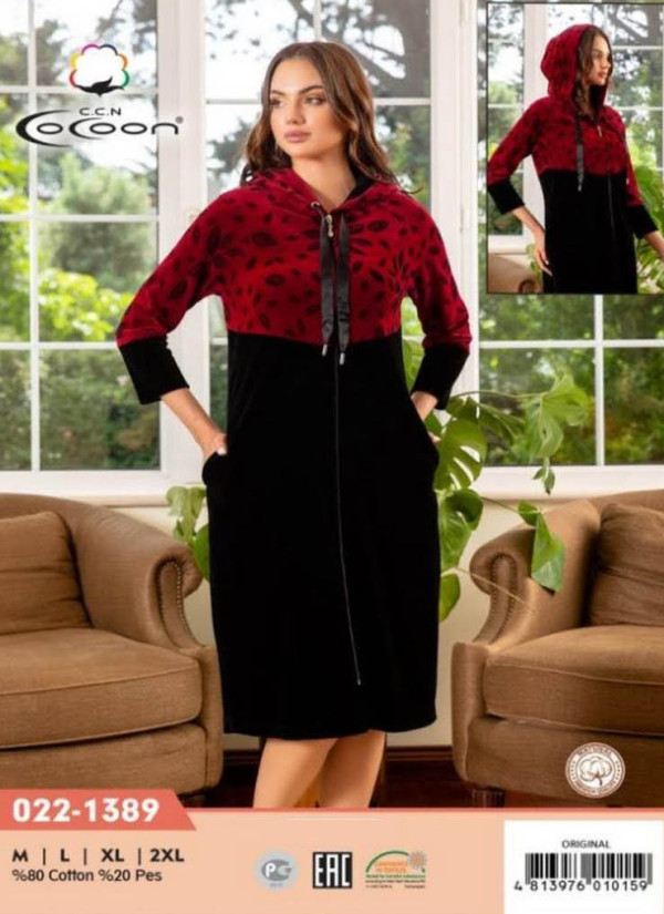 CCNO22-1389_ORI Velour Women's Robe (M+L+XL+2XL) — Turkish textile wholesale