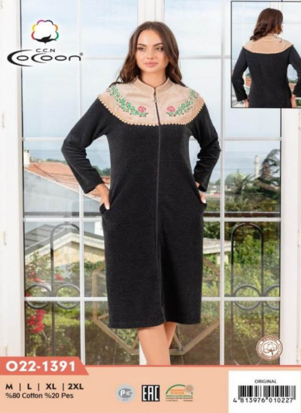 CCNO22-1391_ORI Velour Women's Robe (M+L+XL+2XL) — direct Turkish factory supply