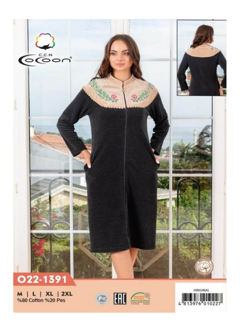 Халат Велюровый Женский на Молнии (M+L+XL+2XL) COCOON CCNO22-1391_ORI — оптом для магазинов и бутиков