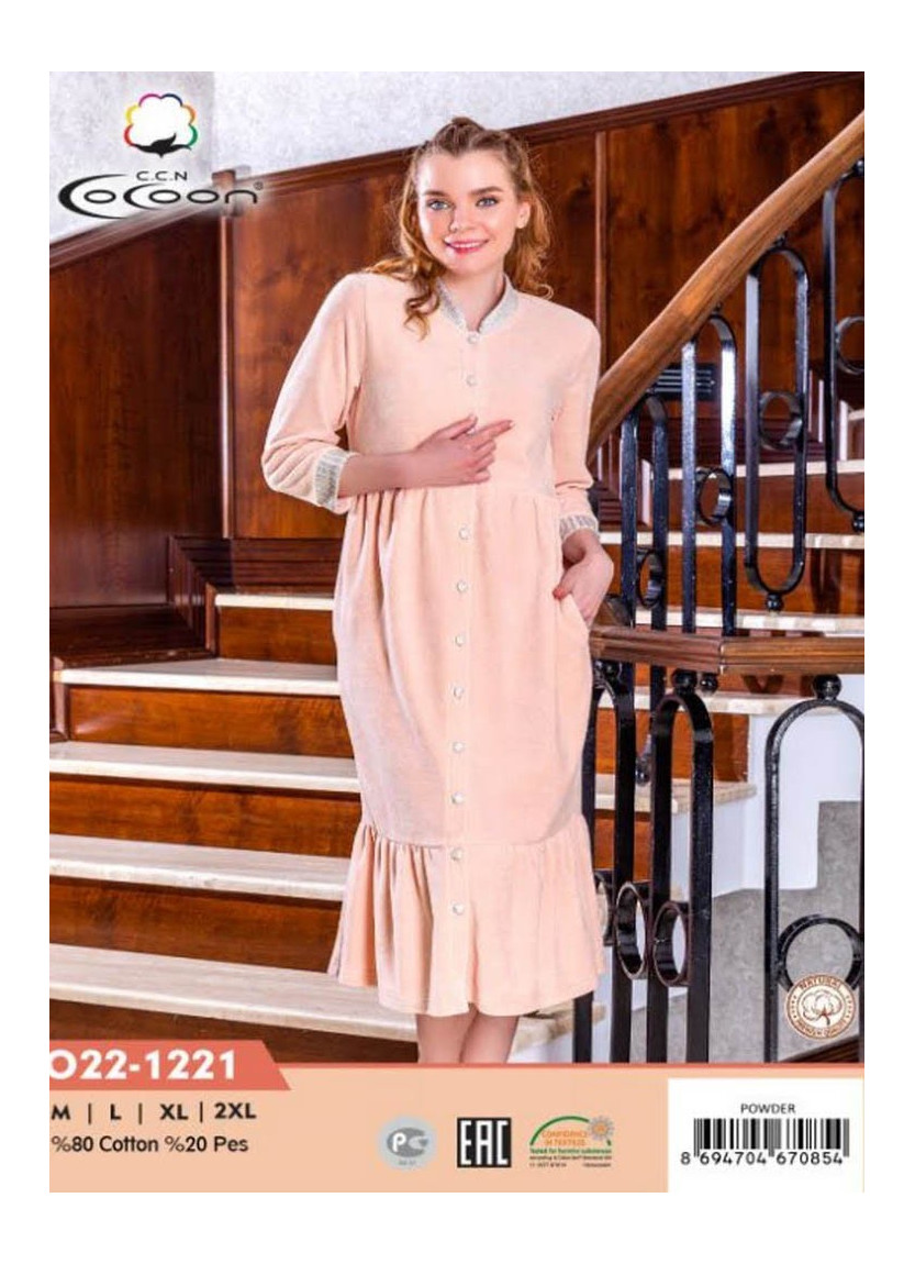 Халат Велюровый Женский на Пуговицах (M+L+XL+2XL) COCOON CCNO22-1221_PDR — прямые поставки из Турции
