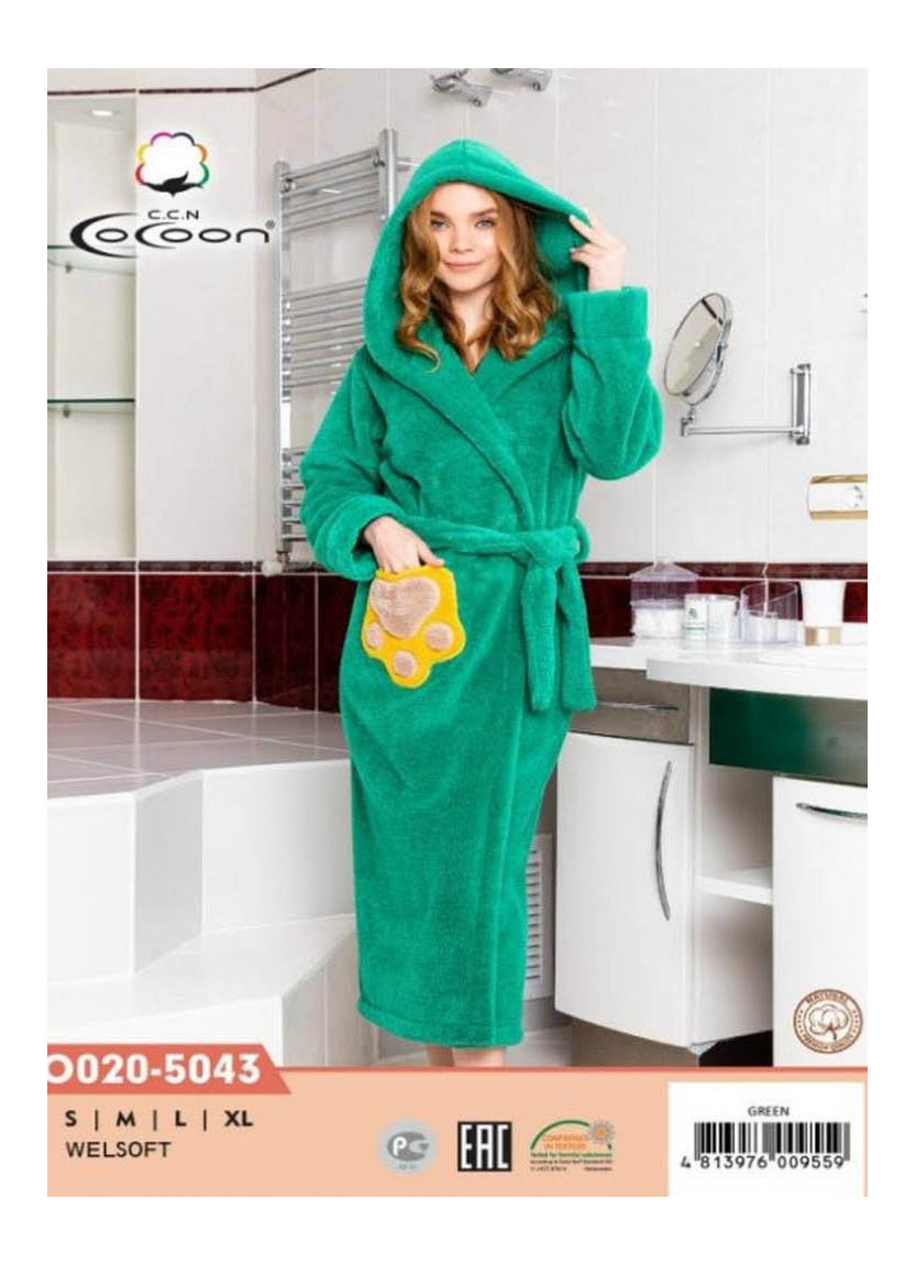 CCNO020-5043_GRN Welsoft Women's Robe (S+M+L+XL) — factory-direct from Turkey