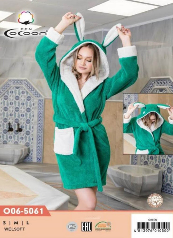 CCNO06-5061_GRN Welsoft Women's Robe (S+M+L) — wholesale from Turkey
