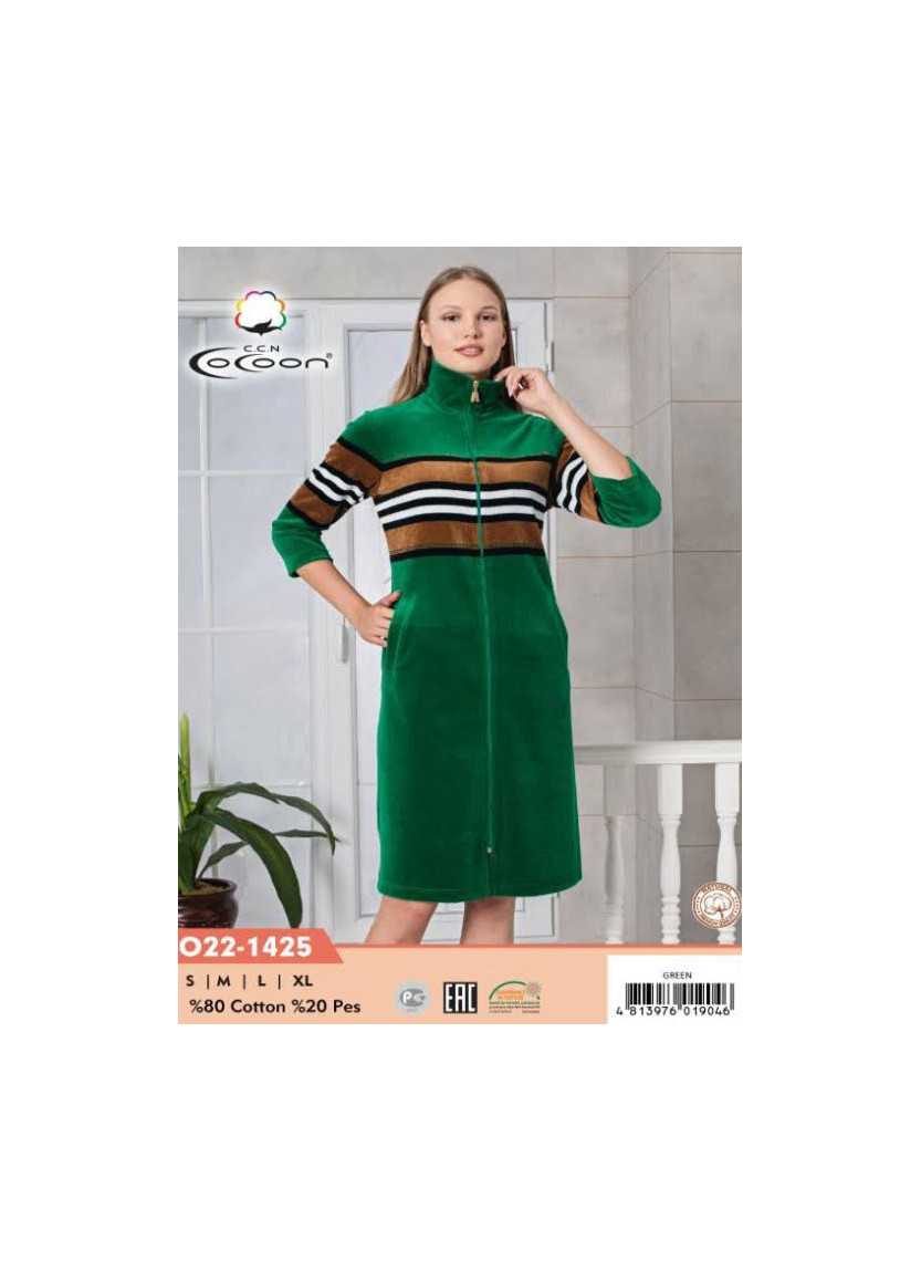 CCNO22-1425_GRN Velour Women's Robe (S+M+L+XL) — factory-direct from Turkey