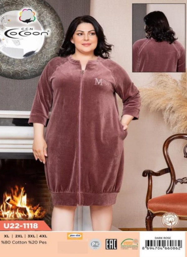 CCNU22-1118_DRO Velour Women's Robe (M+L+XL+2XL) — wholesale from Turkey