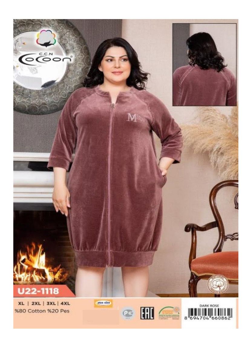 CCNU22-1118_DRO Velour Women's Robe (M+L+XL+2XL) — wholesale from Turkey
