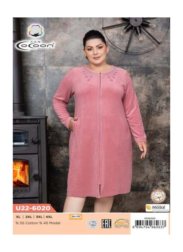 Халат Женский (XL+XXL+3XL+4XL) COCOON CCNU22-6020_PDR — оптом от турецкой фабрики