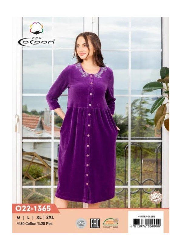 Халат Велюровый Женский на Пуговицах (M+L+XL+2XL) COCOON CCNO22-1365_MOR — купить оптом из Турции
