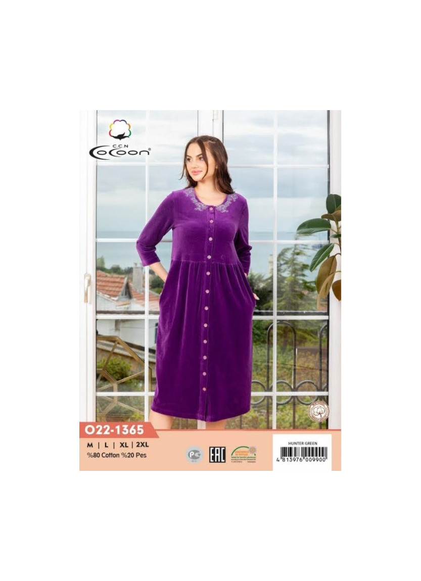 Халат Велюровый Женский на Пуговицах (M+L+XL+2XL) COCOON CCNO22-1365_MOR — купить оптом из Турции