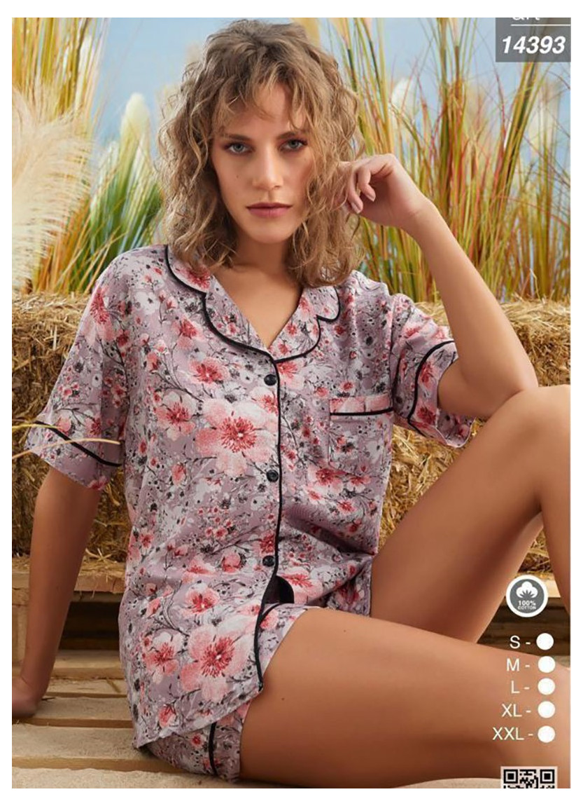 Женская Пижама Комплект Рубашка И Шорты Хлопок (S+M+L+XL+XXL) Seamlife 14393 — купить оптом со Стамбула
