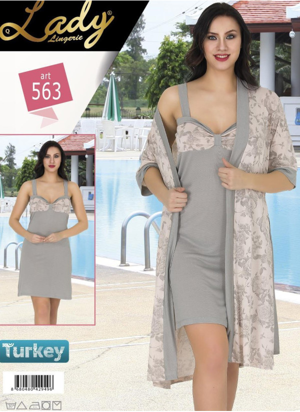 Lady 563 Оптом Турция Фабрика Комплект с Халатом 2-ка (Безразмерка) Lady Купить Оптом с Турции