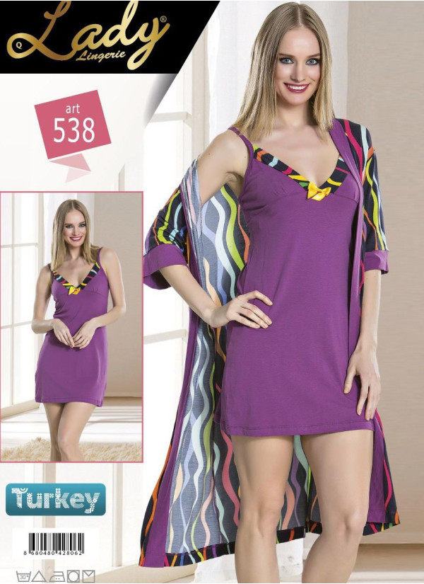 Комплект с Халатом 2-ка (Безразмерка) Lady Lady 538 — купить оптом из Турции