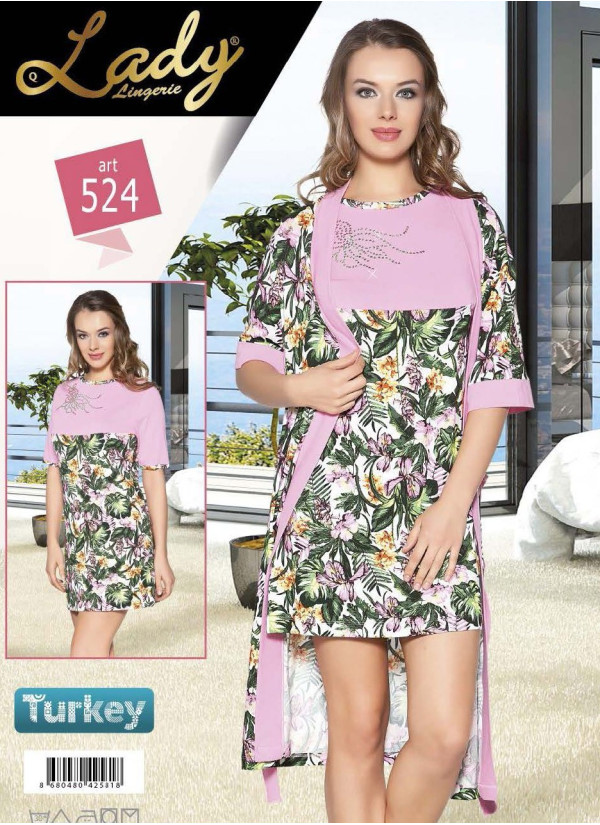 Комплект с Халатом 2-ка (Безразмерка) Lady Lady 524 — турецкий текстиль оптом