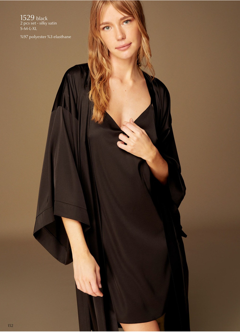 Халат с Пеньюаром 2-ка Bonjour Madame 1529 BLACK — оптовая поставка из Турции