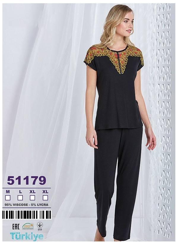 Caroline 51179 Оптом Турция Фабрика Пижама Комплект с Брюками 2-КА (M+L+XL+XL) Caroline Купить Оптом с Турции