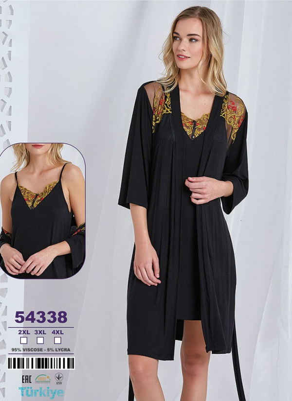 Caroline 54338 2-Piece Robe & Nightdress Set (2XL+3XL+4XL) — Turkish factory wholesale