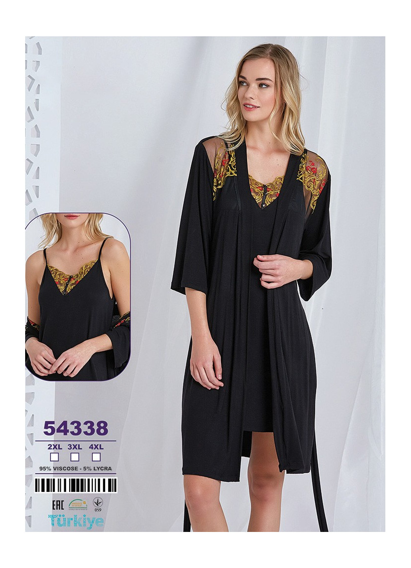 Caroline 54338 2-Piece Robe & Nightdress Set (2XL+3XL+4XL) — Turkish factory wholesale