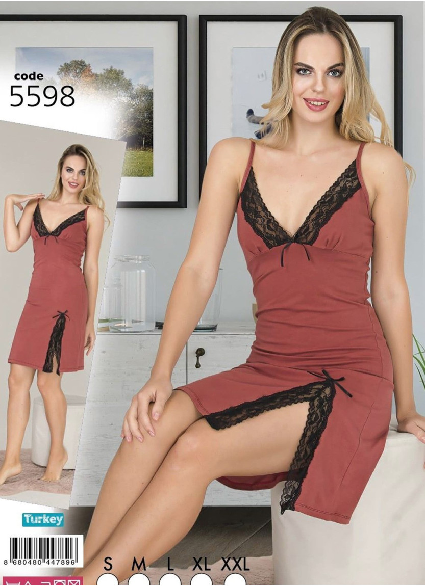 Ночная Сорочка-Туника из Хлопка с Эластаном (S+M+L+XL+XXL) Lady 5598 — оптовая поставка из Турции