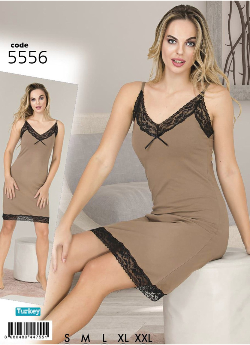 Ночная Сорочка-Туника из Хлопка с Эластаном (S+M+L+XL+XXL) Lady 5556 — оптом для магазинов и бутиков