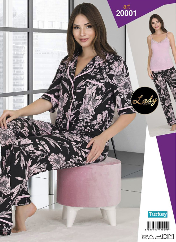 Пижама Женская Комплект с Брюками 3-ка (M/L+L/XL) Lady Lady 20001 — оптовая поставка из Турции