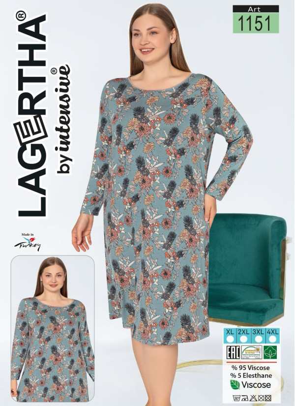 Ночная Сорочка Viscose (XL+XXL+3XL+4XL) LAGERTHA 1151 — фабричная коллекция оптом