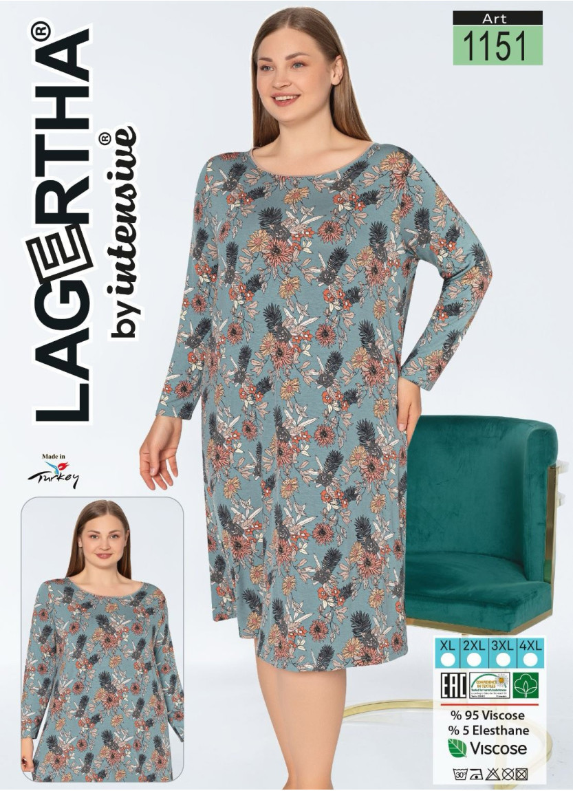 inLager 1151 Оптом Турция Фабрика Ночная Сорочка Viscose (XL+XXL+3XL+4XL) LAGERTHA Купить Оптом с Турции