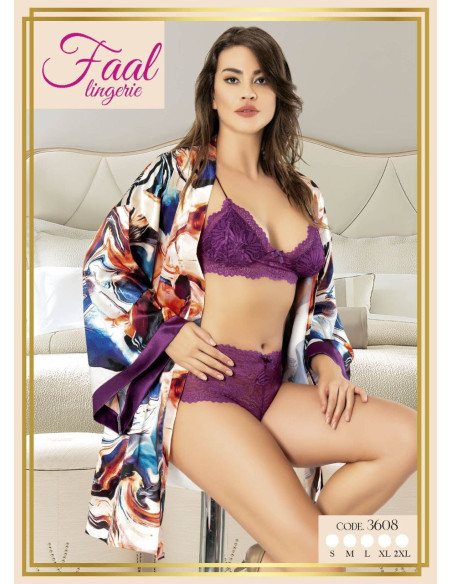 Fall 3608 Satin 3-Piece Robe Set — Turkish textile wholesale