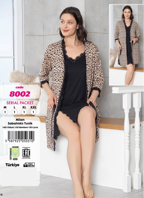Violet 8002 Viscose 2-Piece Robe & Nightdress Set (M+L+XL+2XL) — wholesale from Turkey 2