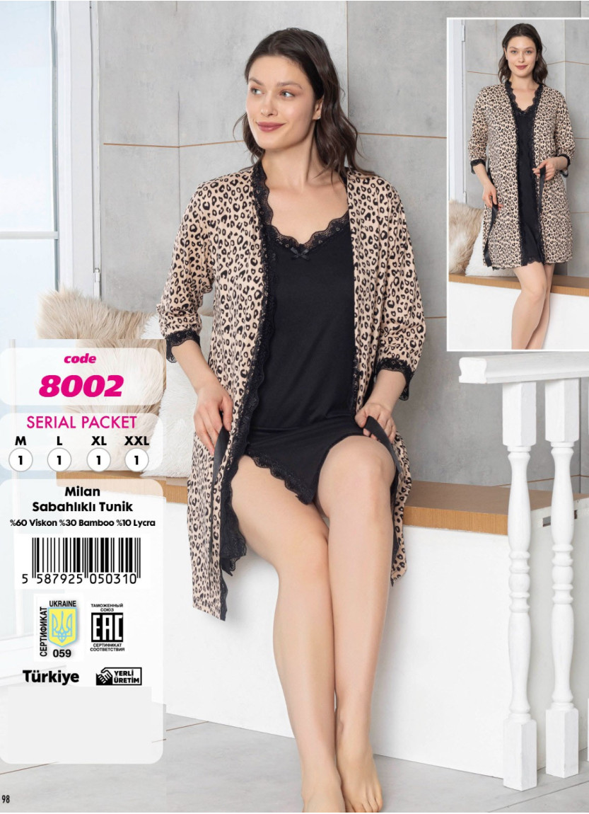 Violet 8002 Viscose 2-Piece Robe & Nightdress Set (M+L+XL+2XL) — factory-direct from Turkey